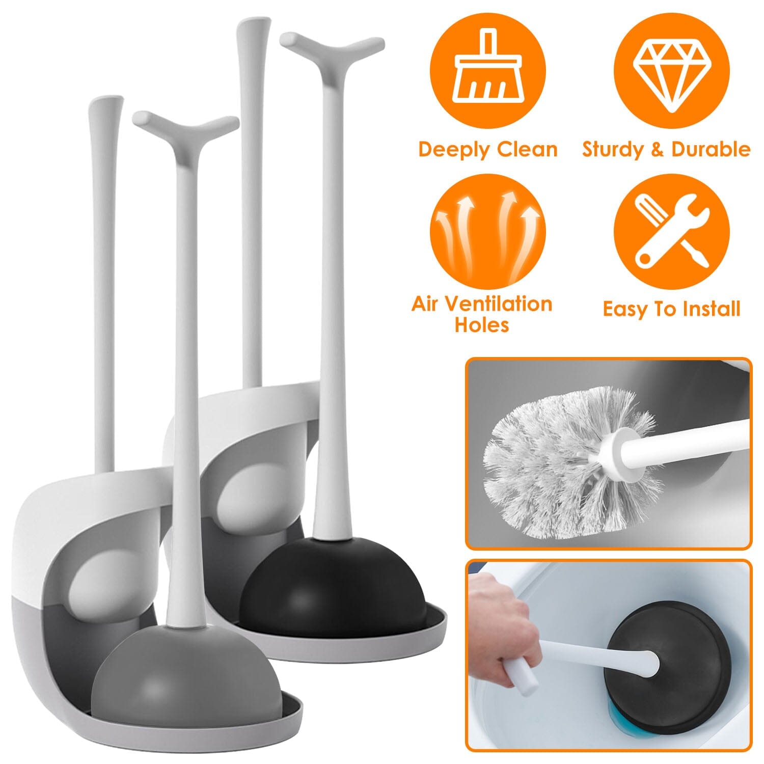 2-in-1 Toilet Plunger and Brush Combo Set with Ventilated Holder Bath - DailySale