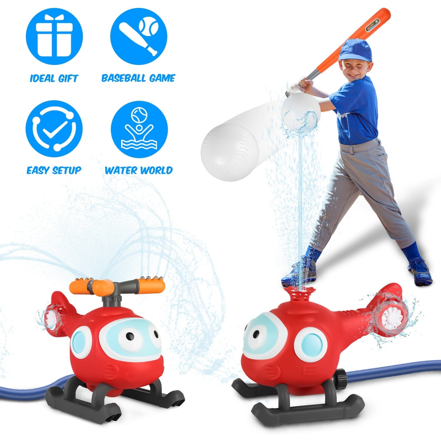 2-in-1 Water Sprinkler Baseball Helicopter Toy Toys & Games - DailySale