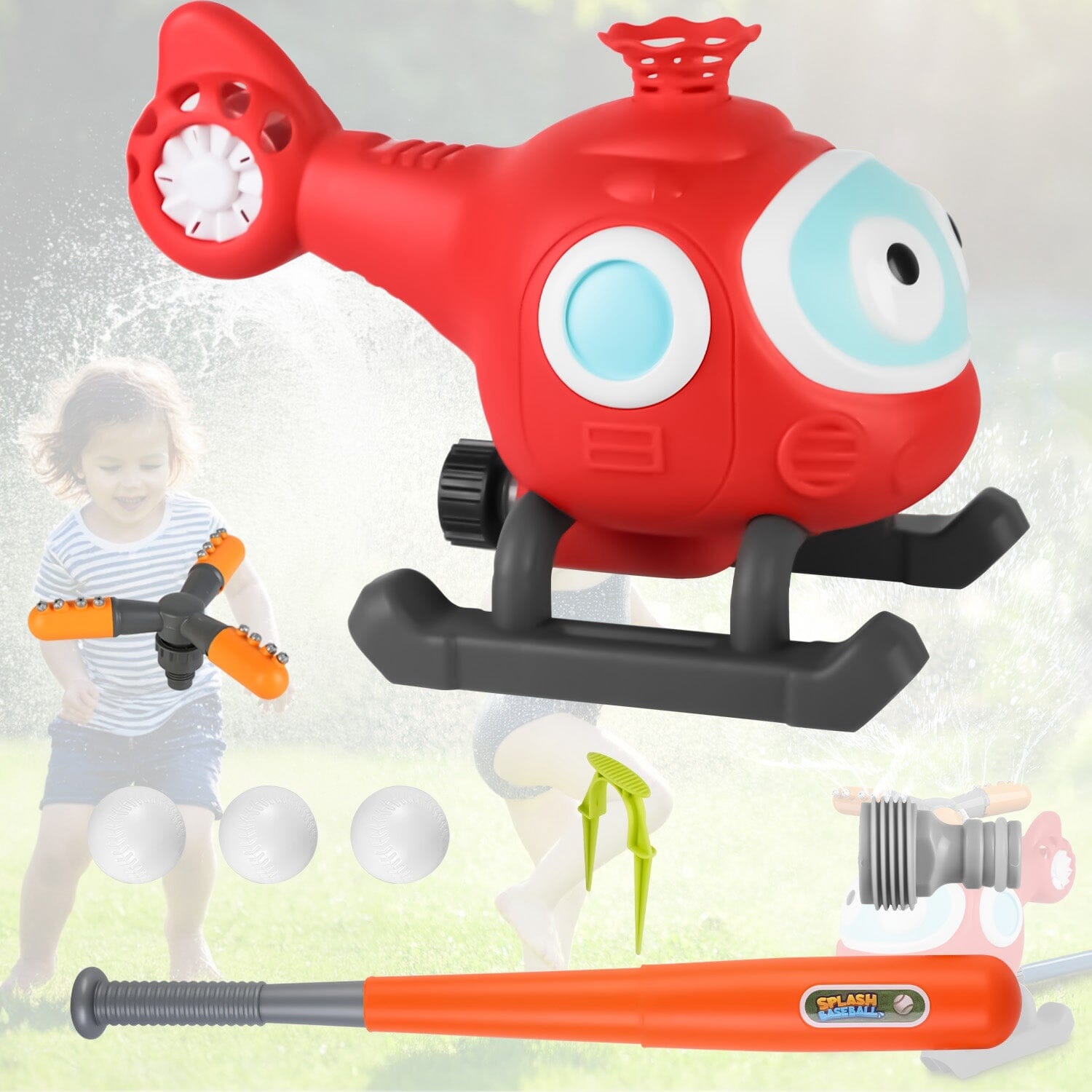 2-in-1 Water Sprinkler Baseball Helicopter Toy Toys & Games - DailySale