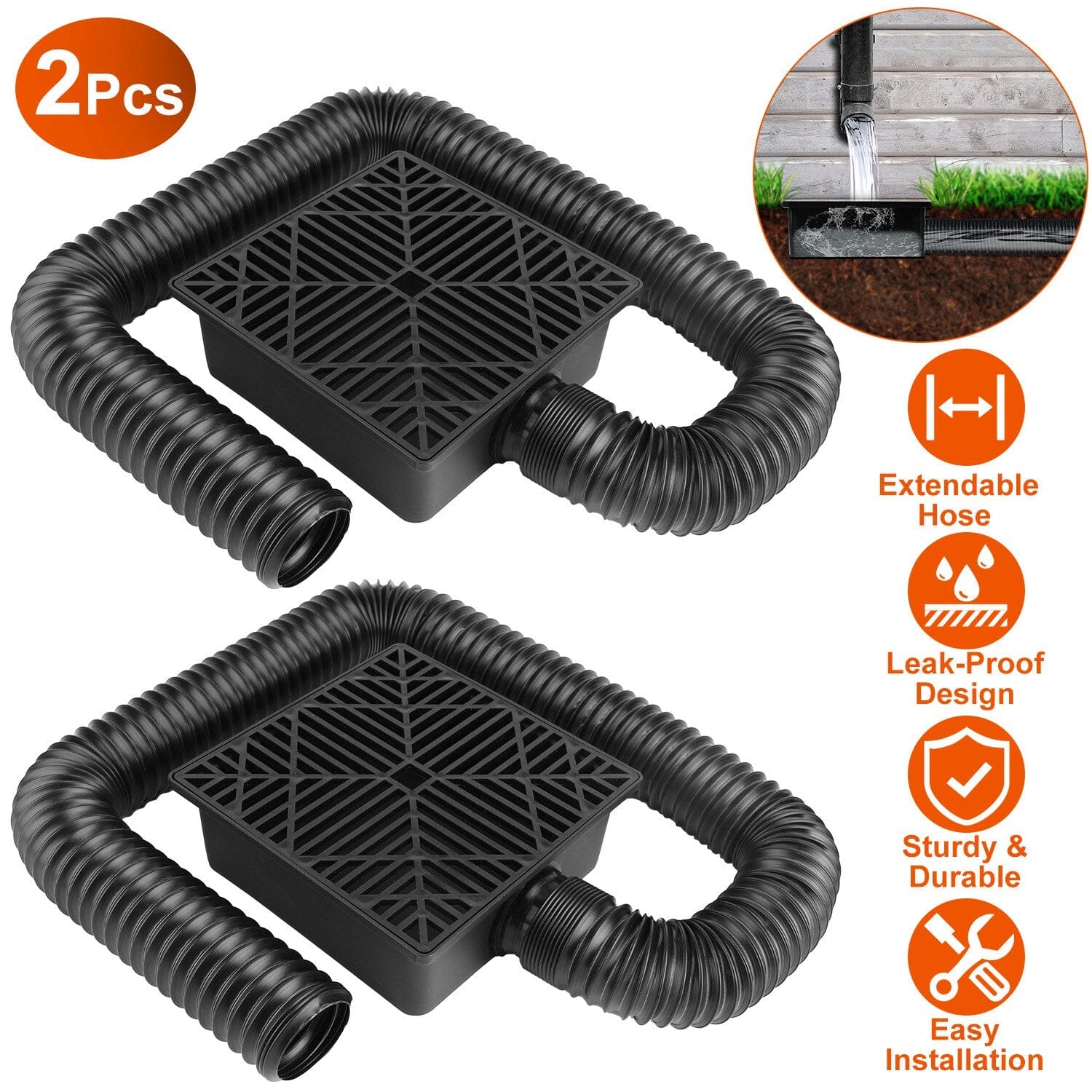 2-Pack: Gutter Downspout Extension Low Profile No Deep Digging Catch Garden & Patio - DailySale