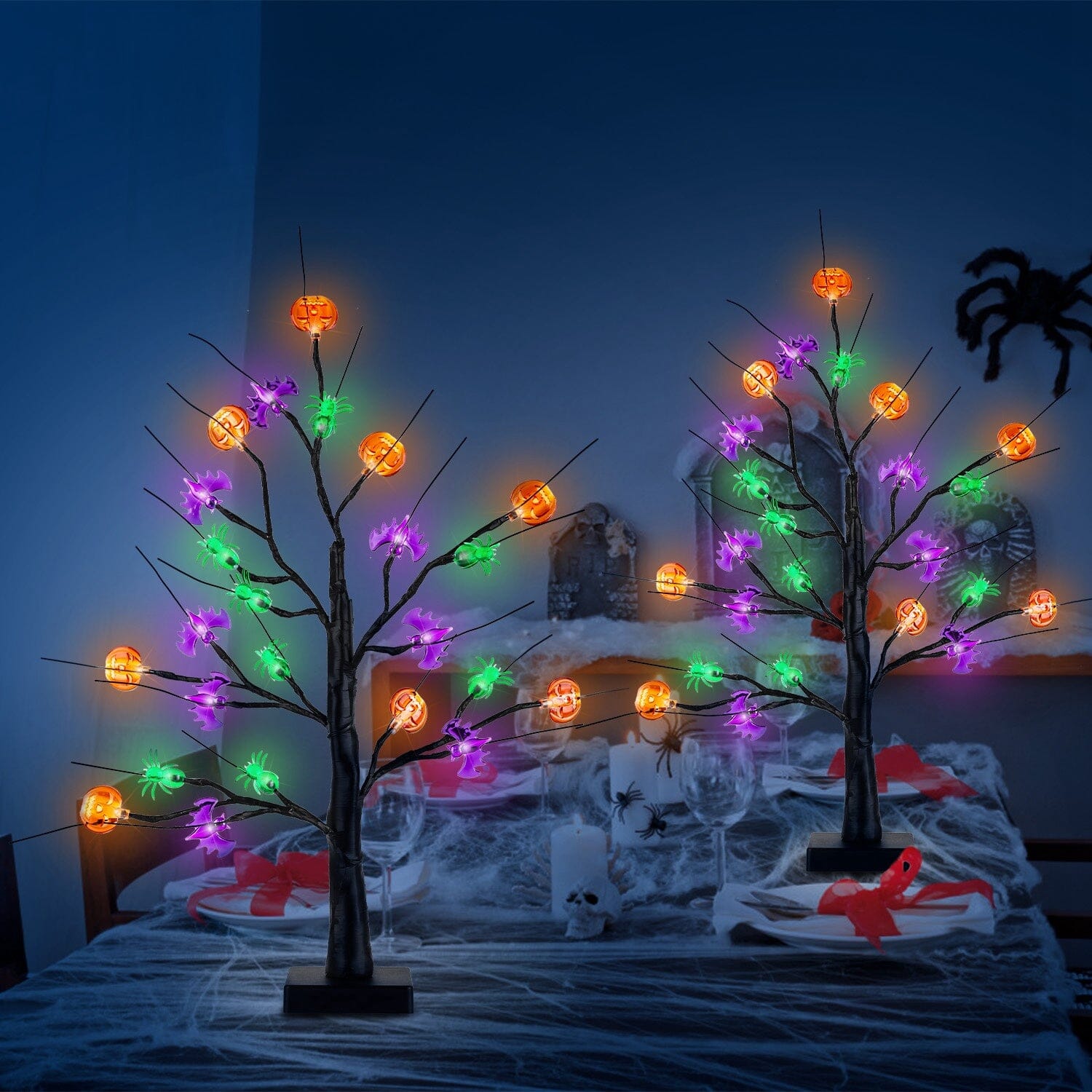 2-Pack: Lighted Halloween Trees with Timer and Adjustable Twigs Holiday Decor & Apparel - DailySale