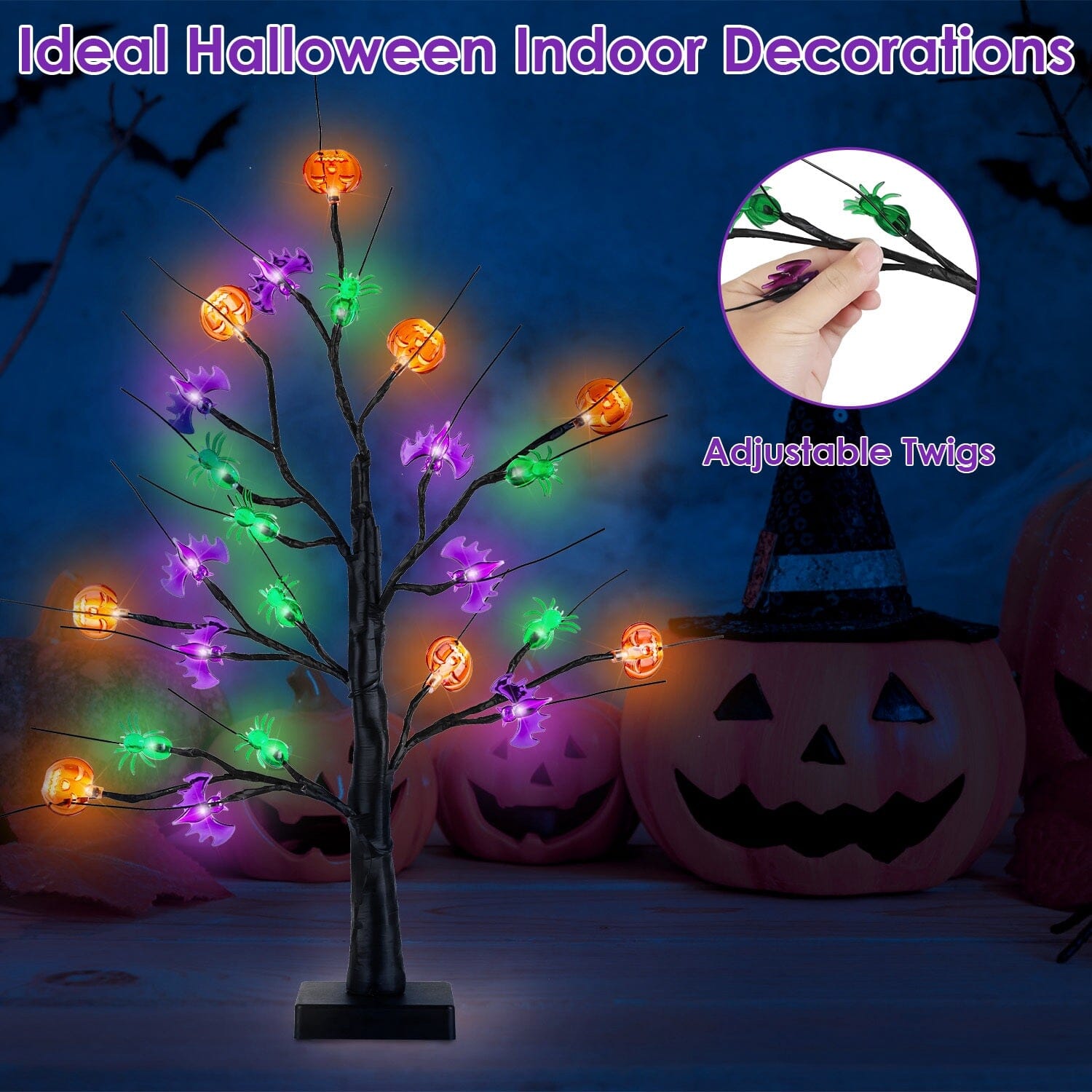 2-Pack: Lighted Halloween Trees with Timer and Adjustable Twigs Holiday Decor & Apparel - DailySale