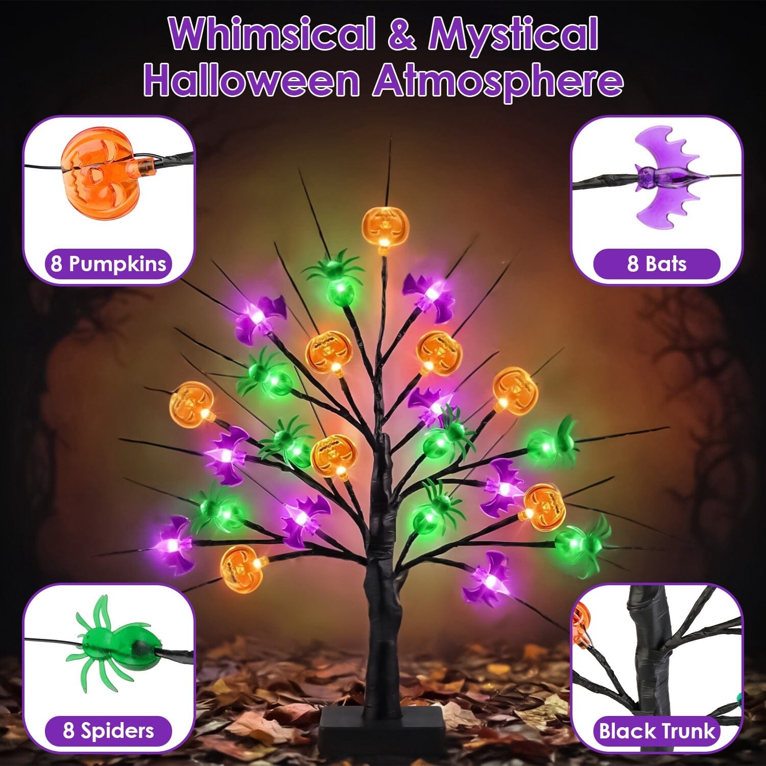 2-Pack: Lighted Halloween Trees with Timer and Adjustable Twigs Holiday Decor & Apparel - DailySale