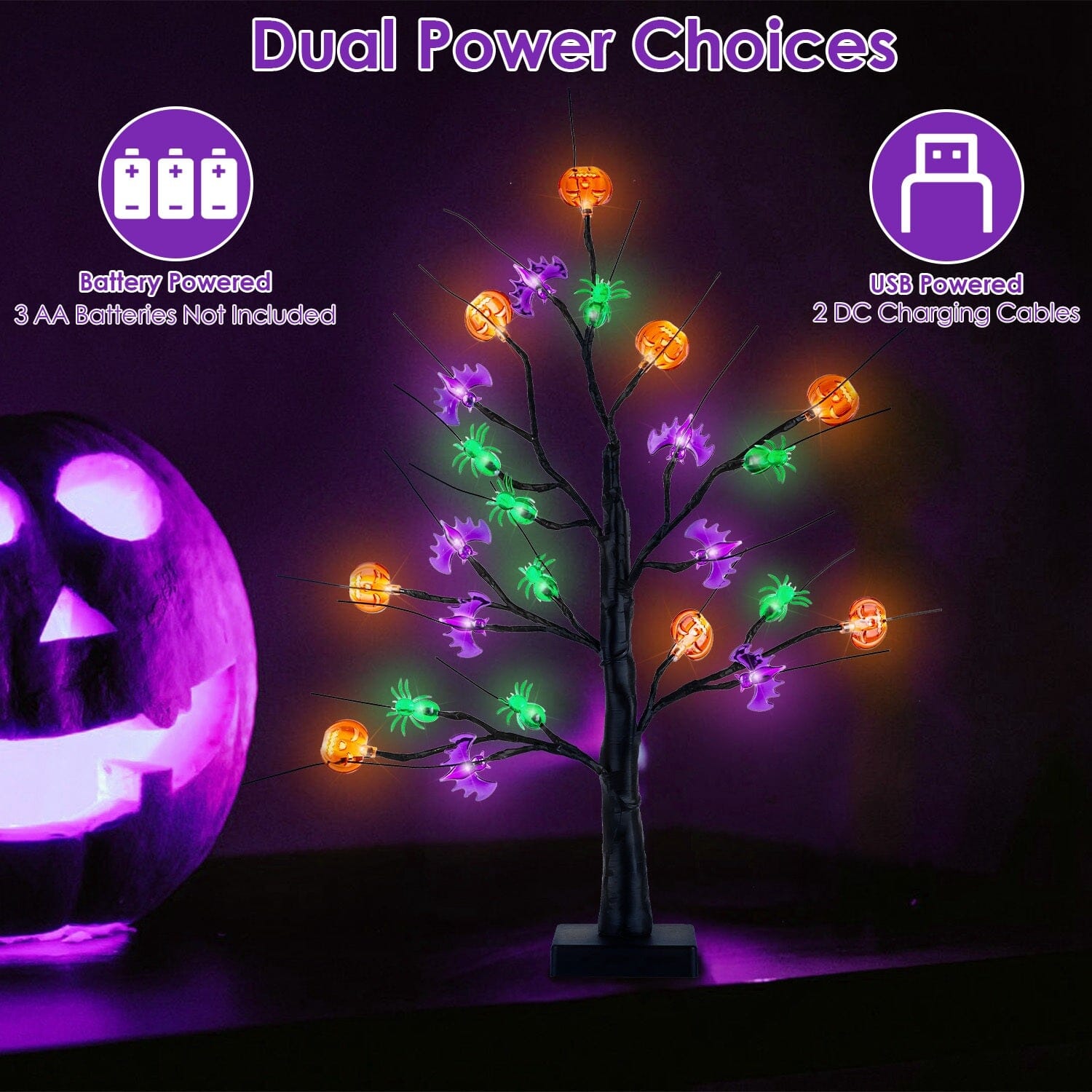 2-Pack: Lighted Halloween Trees with Timer and Adjustable Twigs Holiday Decor & Apparel - DailySale