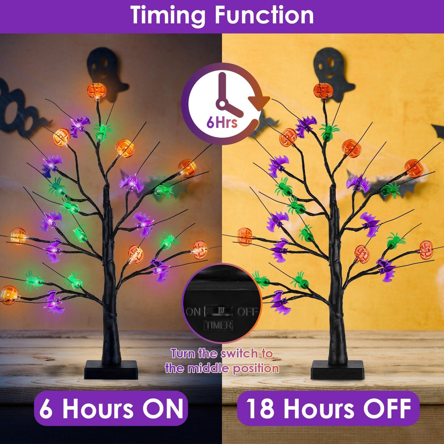 2-Pack: Lighted Halloween Trees with Timer and Adjustable Twigs Holiday Decor & Apparel - DailySale