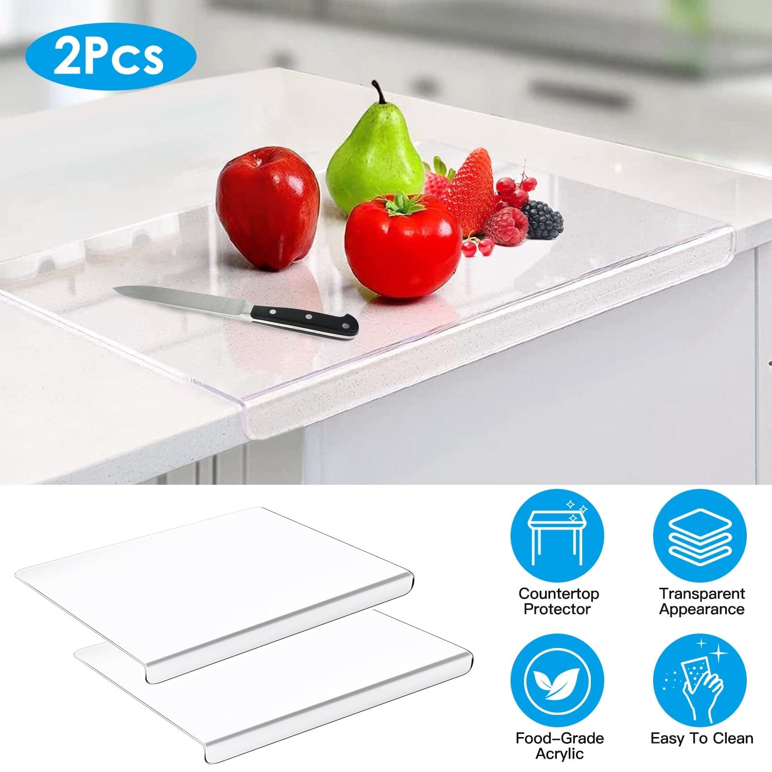 2-Pack: Non-Slip Transparent Countertop Cutting Board Kitchen Countertop Protector Kitchen Tools & Gadgets - DailySale