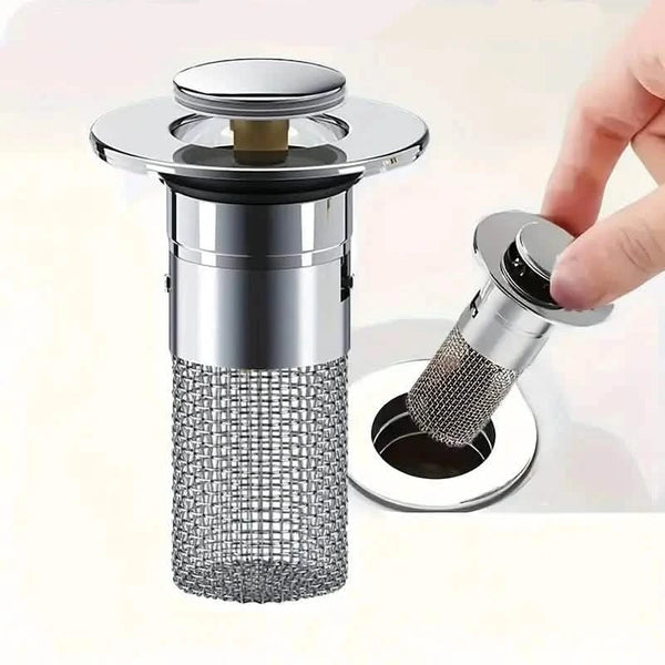 Bathroom Sink Drain Stopper 2-Pack – Pop-Up Strainer With Removable Hair Catcher Filter