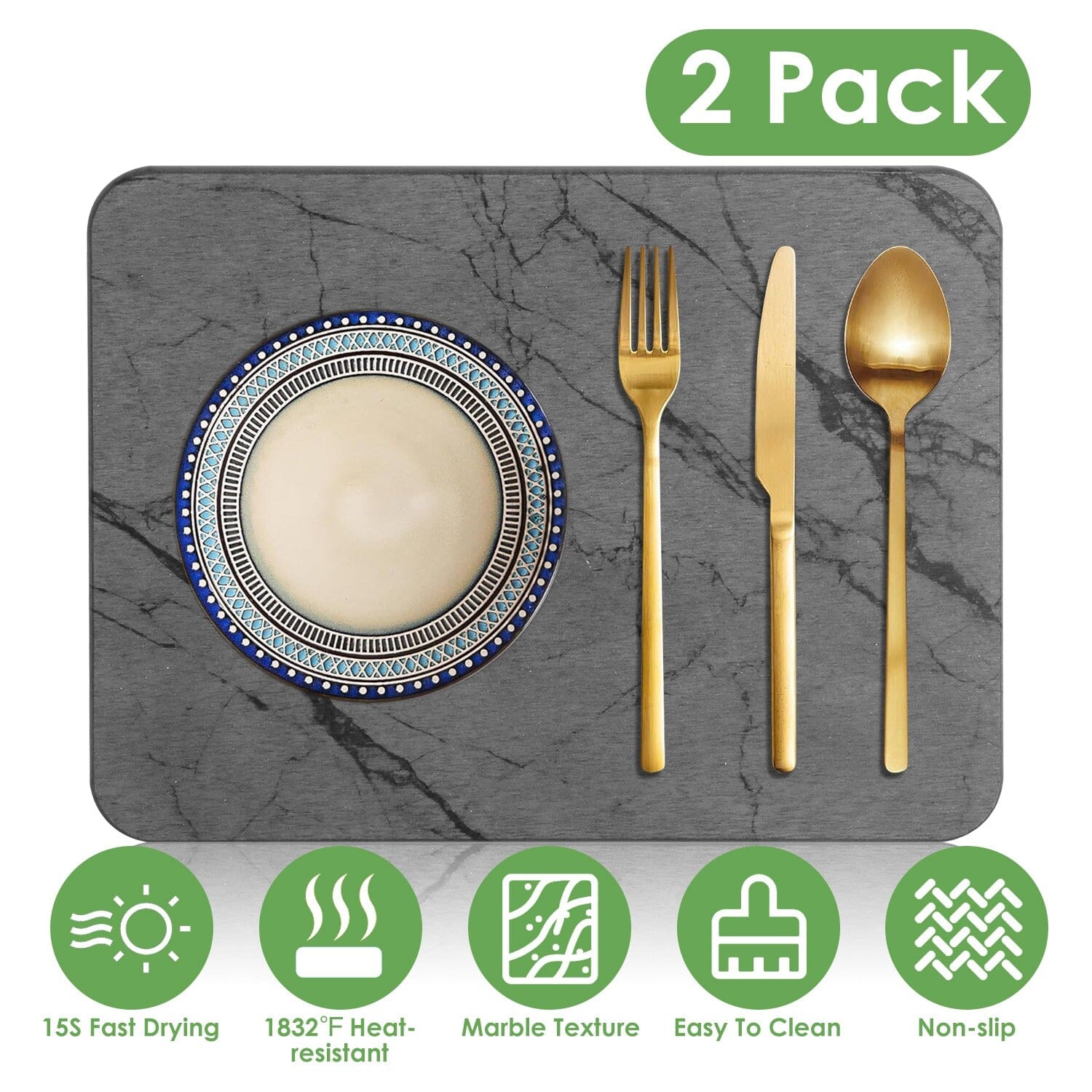 2-Pack: Stone Dish Drying Mat Silicone Diatomaceous Earth Mat Kitchen Tools & Gadgets - DailySale