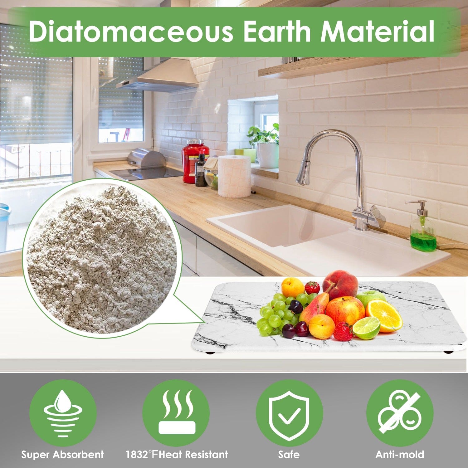 2-Pack: Stone Dish Drying Mat Silicone Diatomaceous Earth Mat Kitchen Tools & Gadgets - DailySale