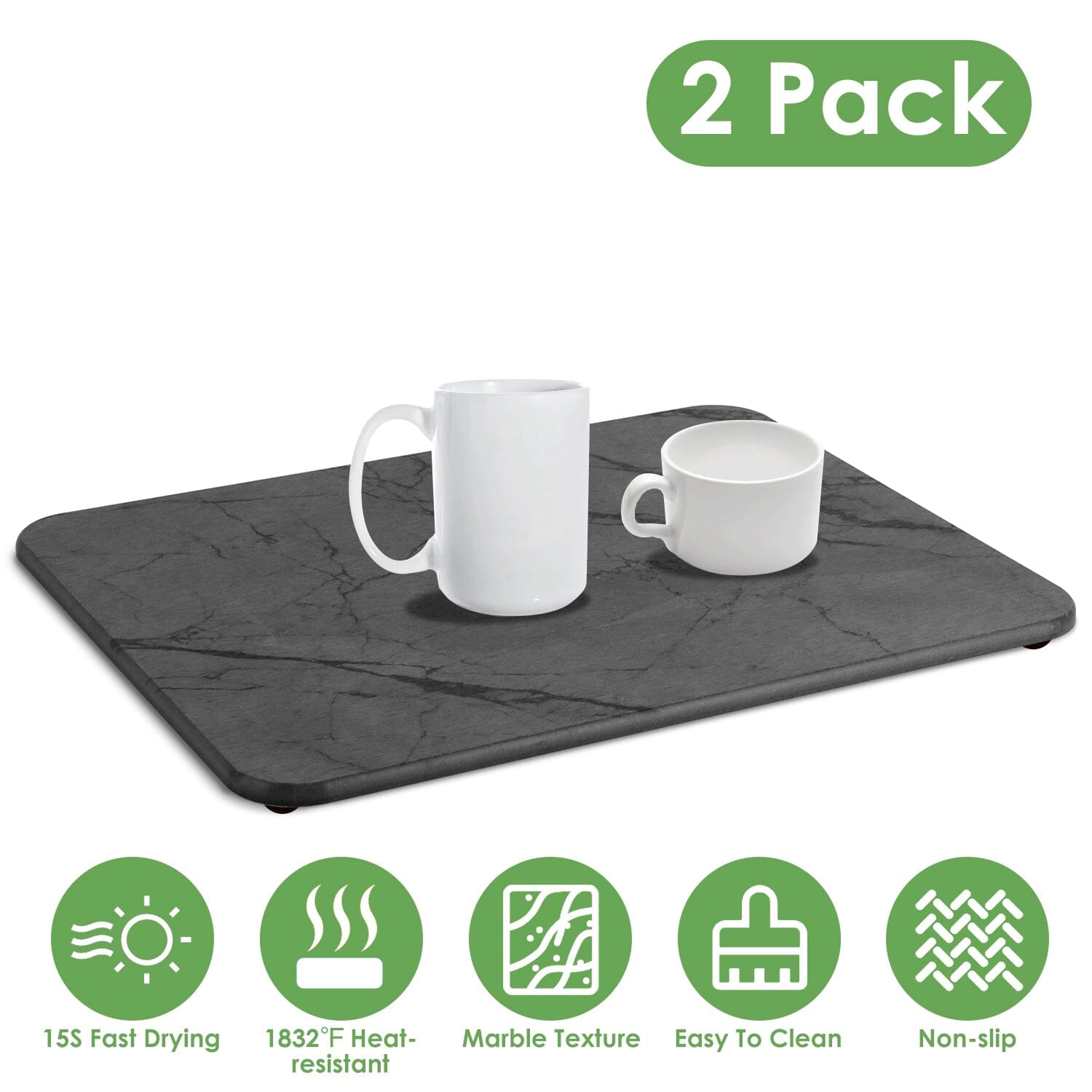 2-Pack: Stone Dish Drying Mat Silicone Diatomaceous Earth Mat Kitchen Tools & Gadgets - DailySale