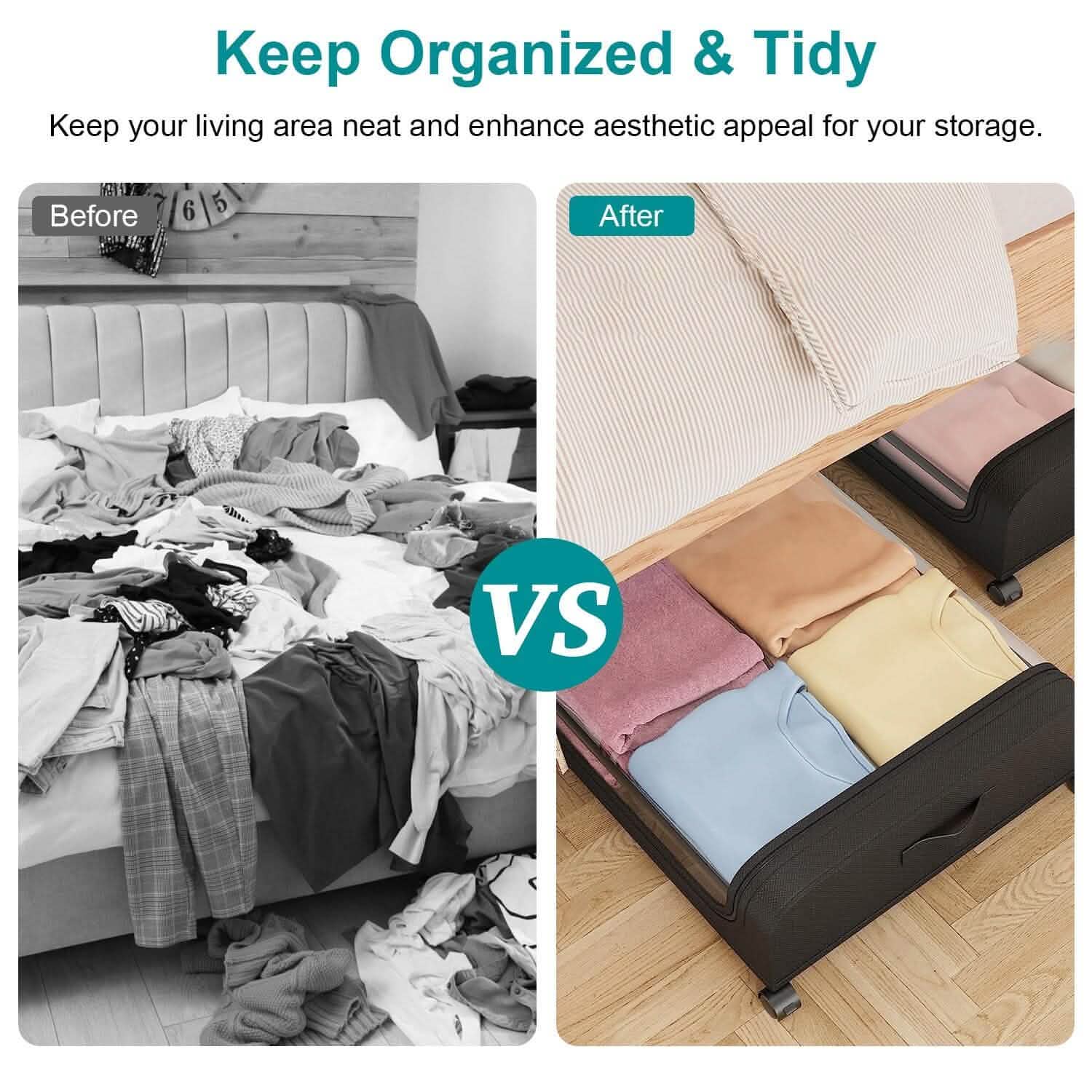 Under-Bed Storage Drawer with Wheels Multipurpose with Clear Window & Label