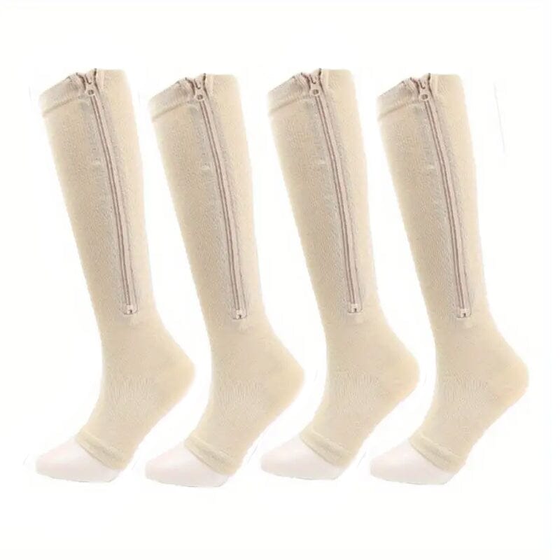 2-Pairs: Women's Open Toe Sports Compression Socks Women's Shoes & Accessories Beige S/M - DailySale