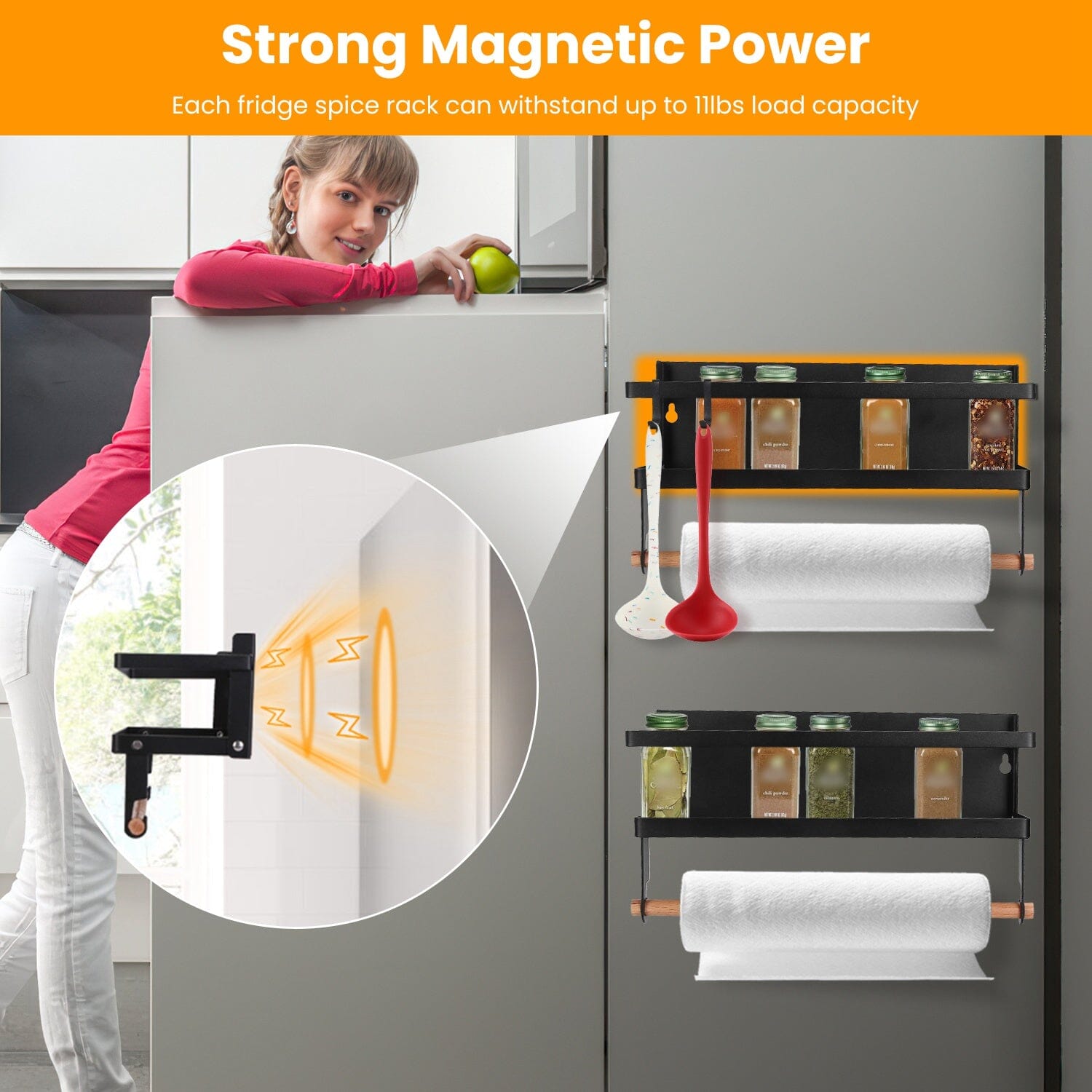 2-Piece: Magnetic Spice Racks for Refrigerator with Paper Towel Holder Kitchen Storage - DailySale