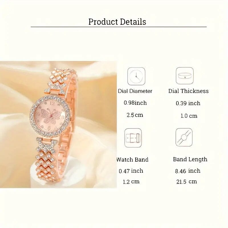 2-Piece Set: Butterfly Quartz Stainless Steel Band Wrist Watch and Bracelet Women's Shoes & Accessories - DailySale