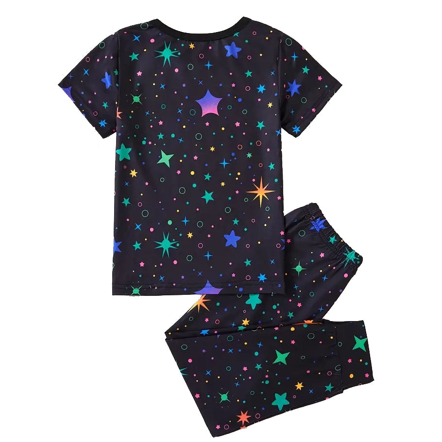 2-Piece Set: Cute Starry Unicorn Pattern Short Sleeve Top + Jogger Pants Co-ords Set Kids' Clothing - DailySale