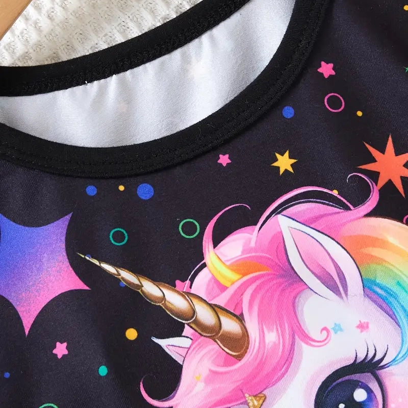 2-Piece Set: Cute Starry Unicorn Pattern Short Sleeve Top + Jogger Pants Co-ords Set Kids' Clothing - DailySale