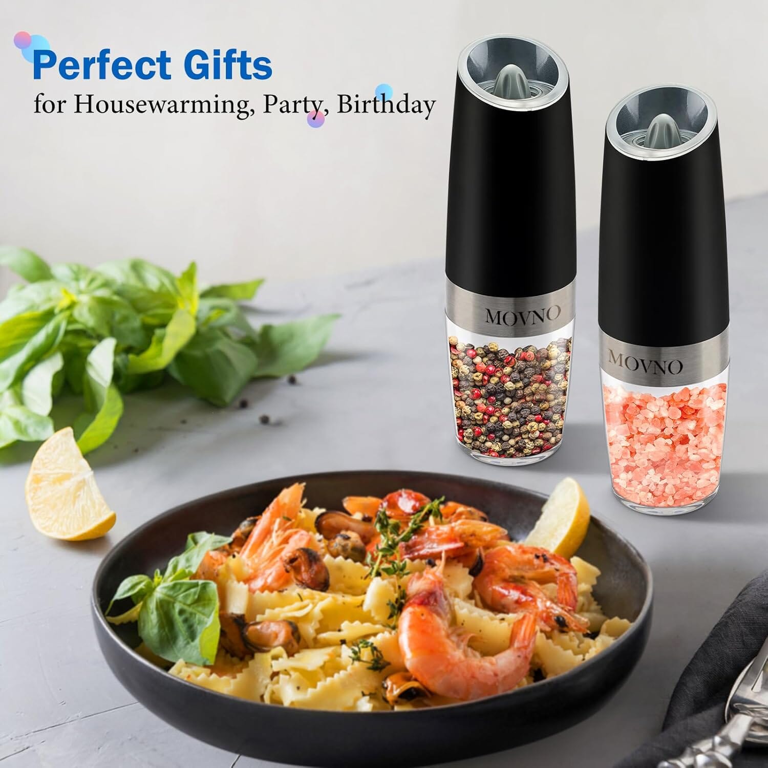 2-Piece Set: Gravity Electric Salt and Pepper Grinder Set, Battery Powered LED Light One Hand Automatic Operation Kitchen Tools & Gadgets - DailySale