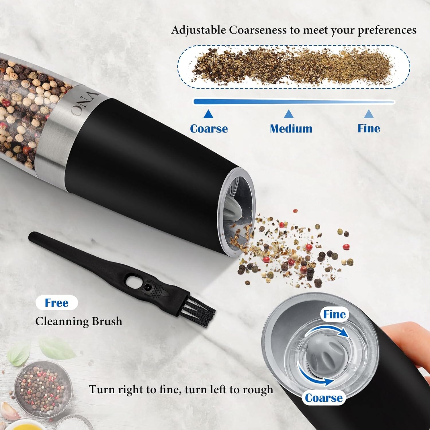 2-Piece Set: Gravity Electric Salt and Pepper Grinder Set, Battery Powered LED Light One Hand Automatic Operation Kitchen Tools & Gadgets - DailySale