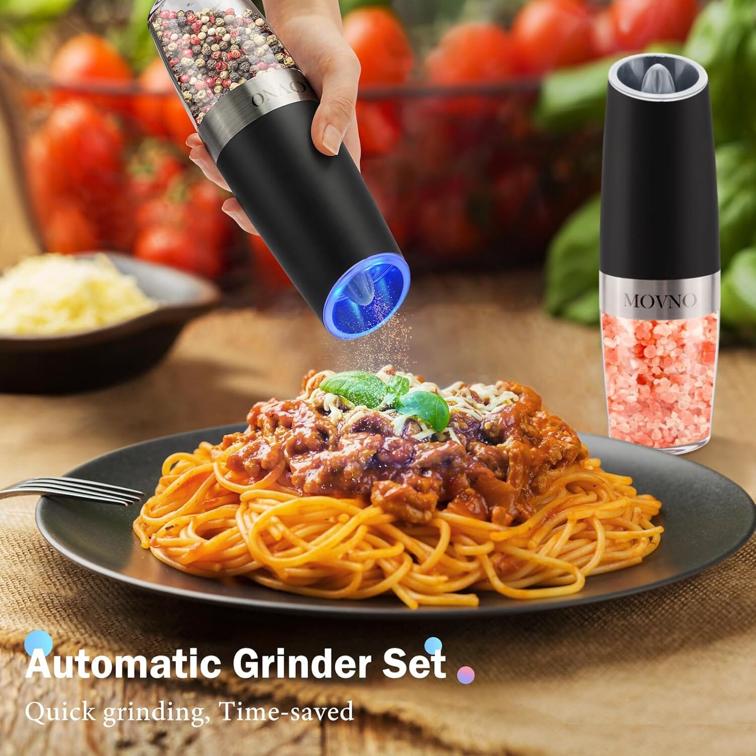 2-Piece Set: Gravity Electric Salt and Pepper Grinder Set, Battery Powered LED Light One Hand Automatic Operation Kitchen Tools & Gadgets - DailySale