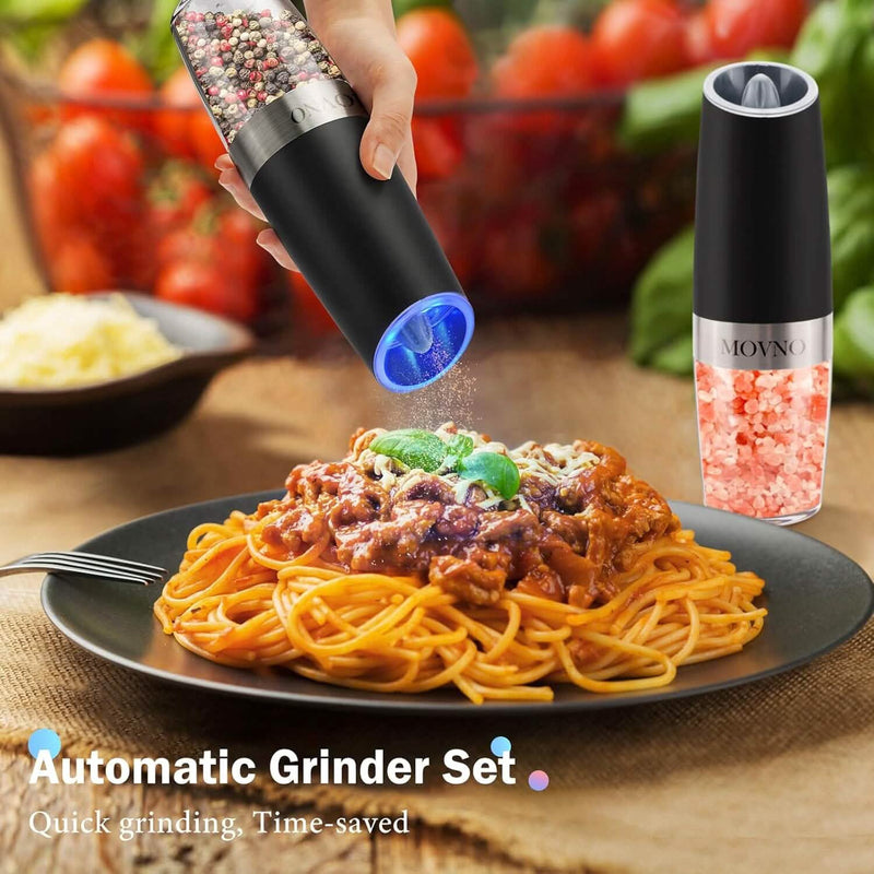 2-Piece Set: Gravity Electric Salt and Pepper Grinder Set, Battery Powered LED Light One Hand Automatic Operation Kitchen Tools & Gadgets - DailySale