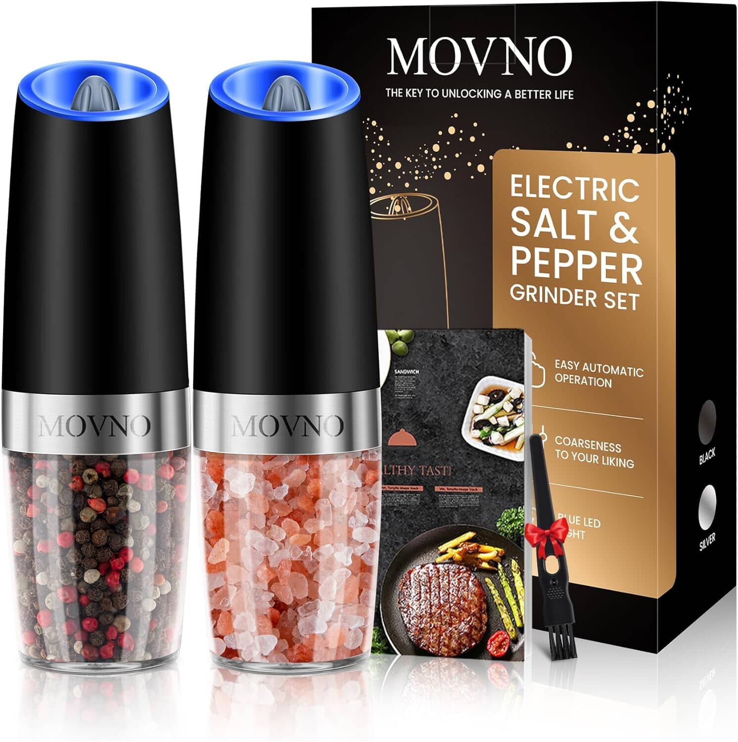 2-Piece Set: Gravity Electric Salt and Pepper Grinder Set, Battery Powered LED Light One Hand Automatic Operation Kitchen Tools & Gadgets - DailySale