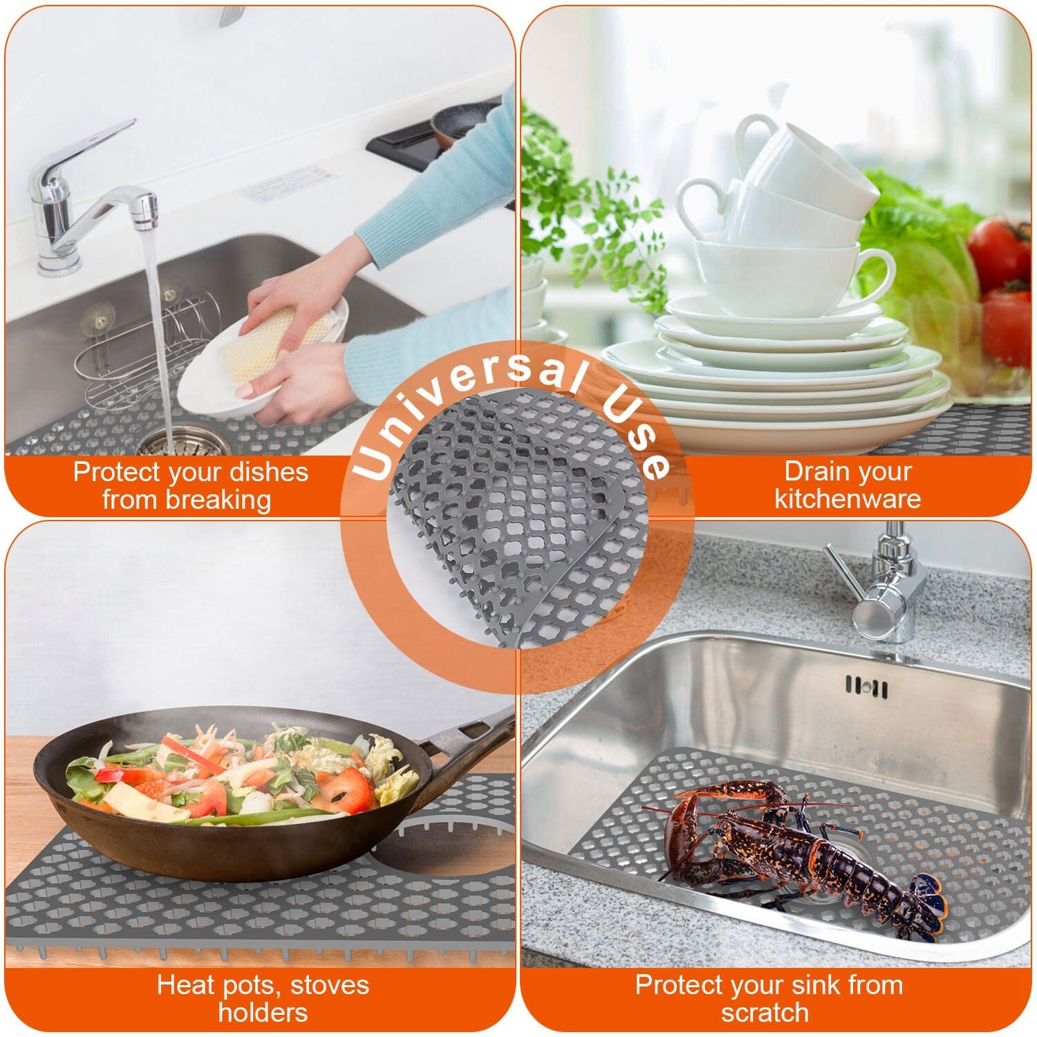 2-Piece: Silicon Grid Sink Mat with Central Drain Hole Kitchen Tools & Gadgets - DailySale