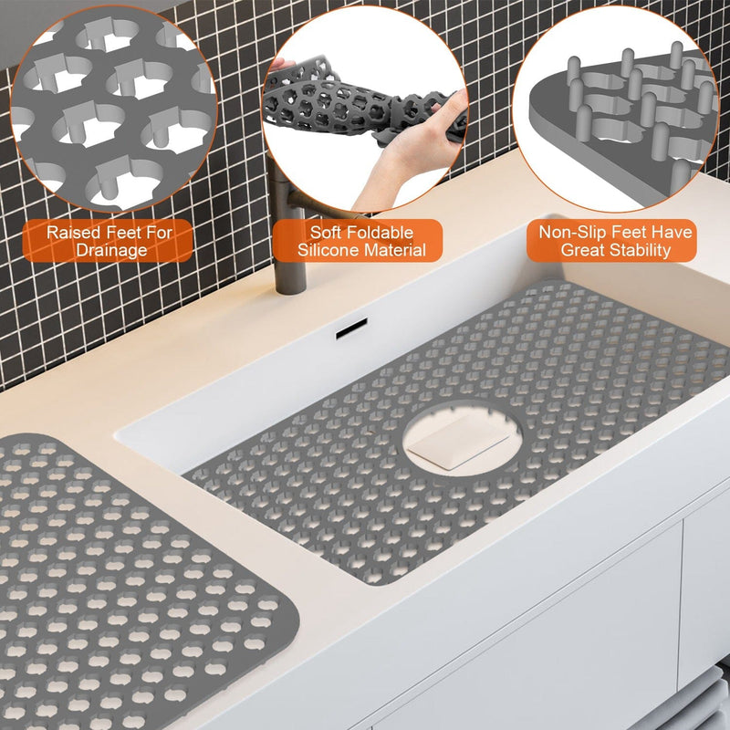 2-Piece: Silicon Grid Sink Mat with Central Drain Hole Kitchen Tools & Gadgets - DailySale