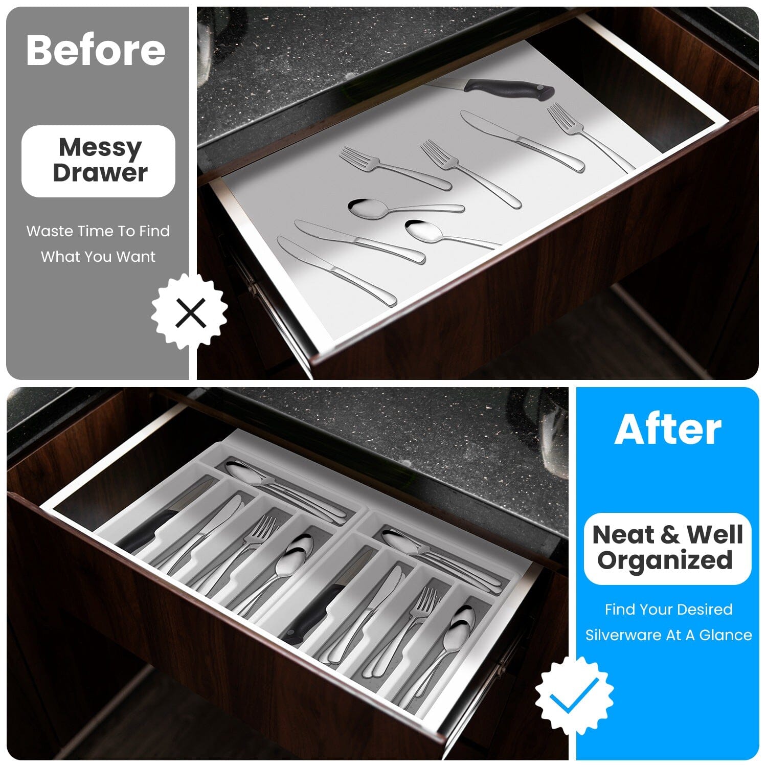 2-Piece: Silverware Utensil Organizer Kitchen Storage - DailySale