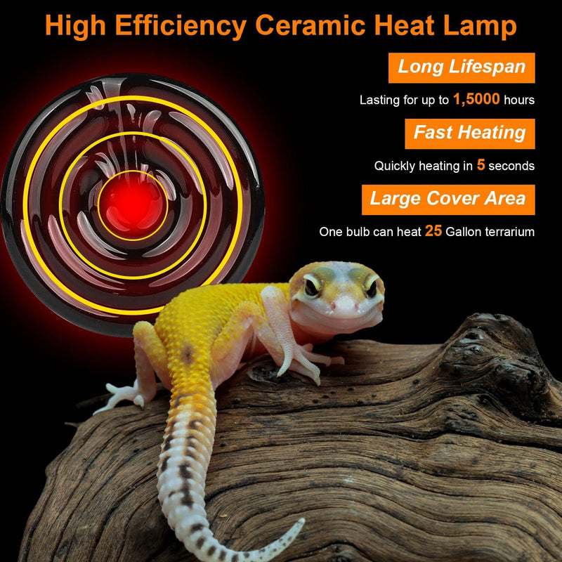 2-Pieces: 150W Infrared Reptile Heat Lamp No Light Emitting Pet Supplies - DailySale
