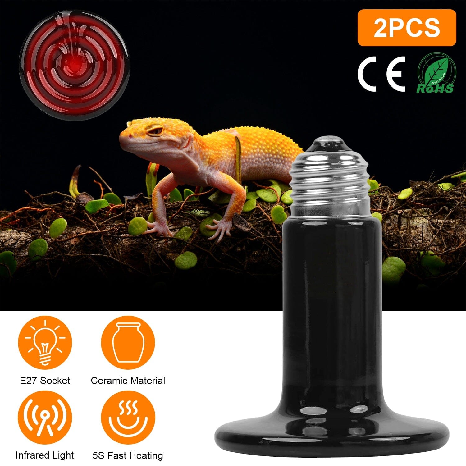 2-Pieces: 150W Infrared Reptile Heat Lamp No Light Emitting Pet Supplies - DailySale