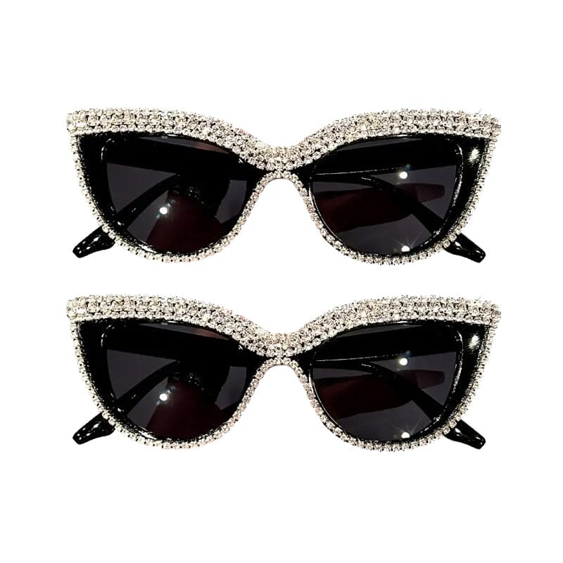 2-Pieces: Bling Rhinestone Cat Eye Sunglasses Women's Shoes & Accessories Black - DailySale