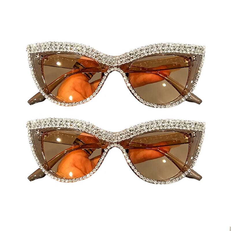 2-Pieces: Bling Rhinestone Cat Eye Sunglasses Women's Shoes & Accessories Champagne - DailySale