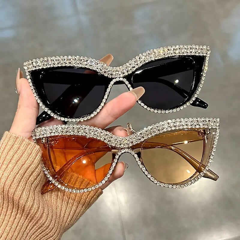 2-Pieces: Bling Rhinestone Cat Eye Sunglasses Women's Shoes & Accessories - DailySale