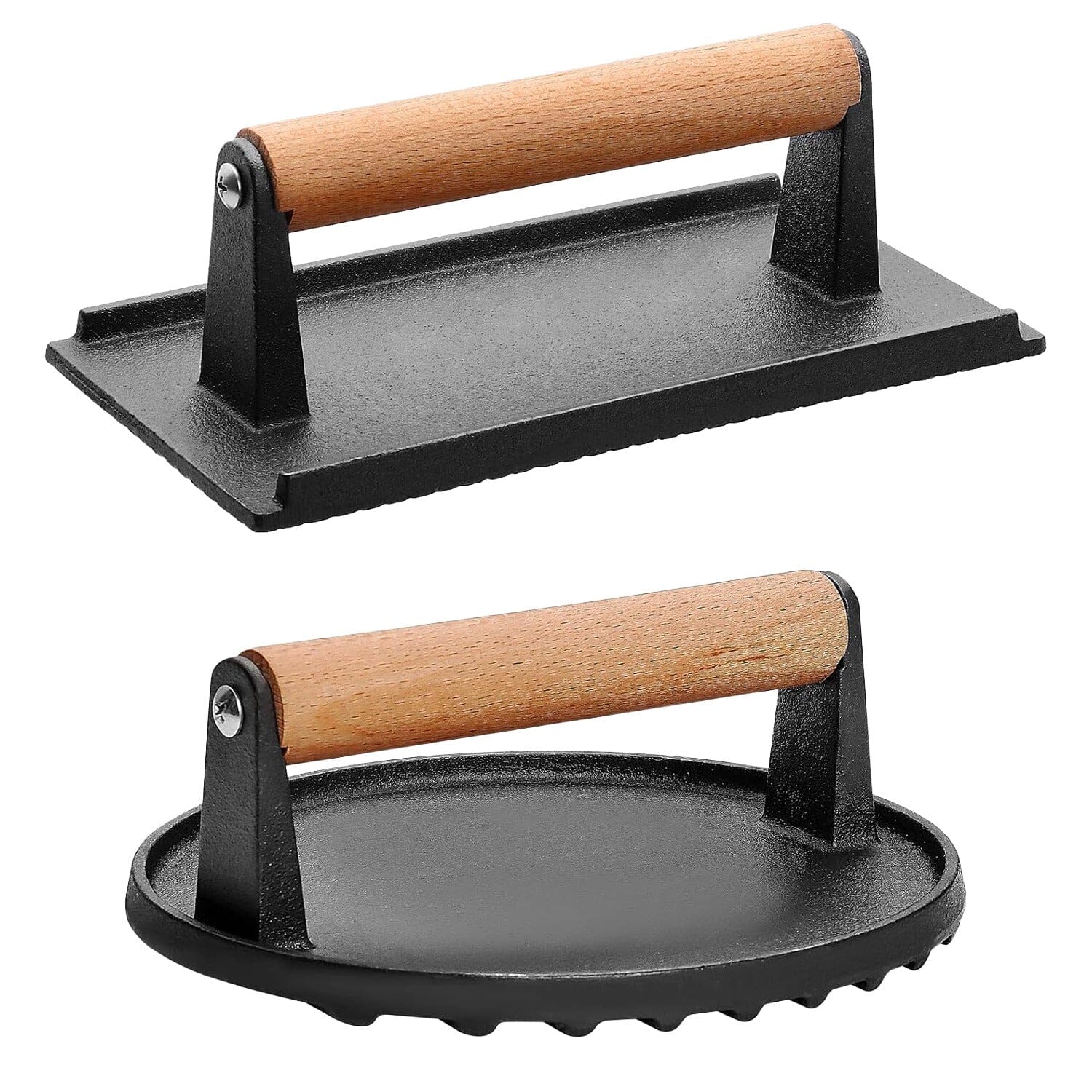 2-Pieces: Cast Iron Grill Press Pre-Seasoned Steak Weights Smash Burger Press Kitchen Tools & Gadgets - DailySale