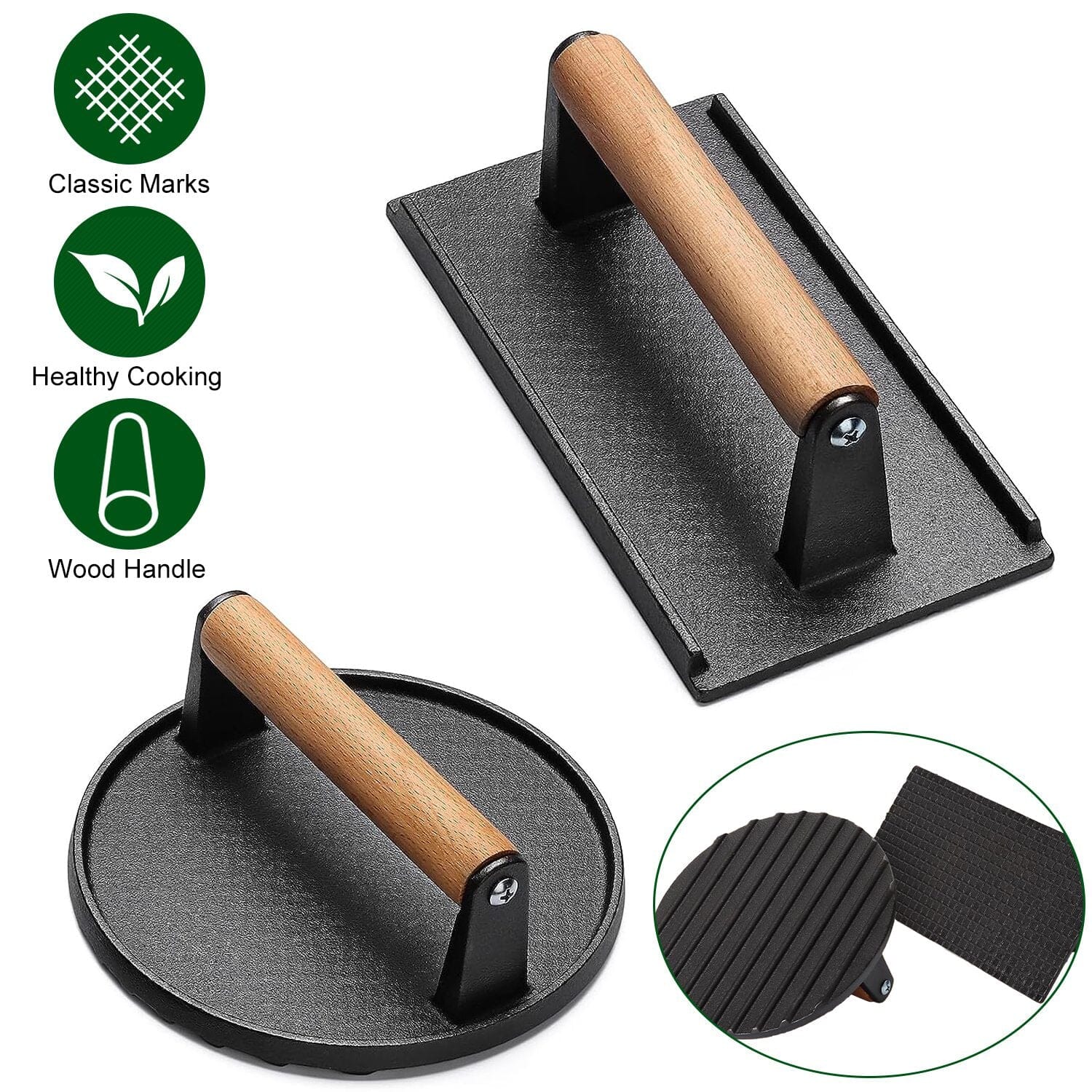 2-Pieces: Cast Iron Grill Press Pre-Seasoned Steak Weights Smash Burger Press Kitchen Tools & Gadgets - DailySale