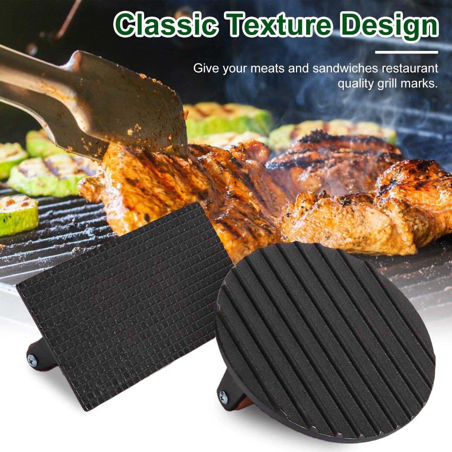 2-Pieces: Cast Iron Grill Press Pre-Seasoned Steak Weights Smash Burger Press Kitchen Tools & Gadgets - DailySale