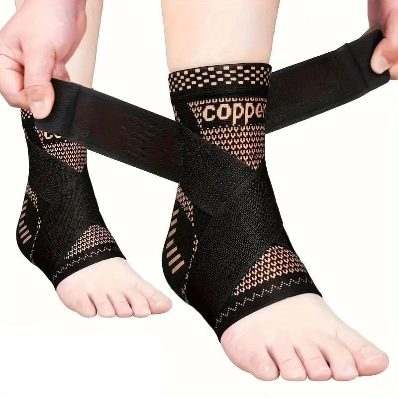 2-Pieces: Copper Adjustable Compression Ankle Guards Wellness - DailySale