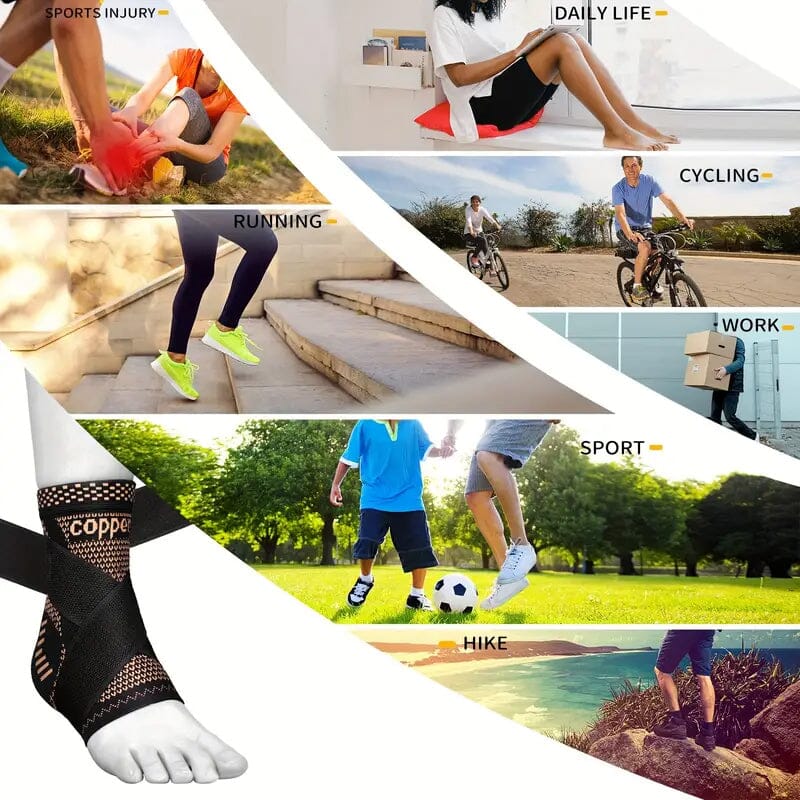 2-Pieces: Copper Adjustable Compression Ankle Guards Wellness - DailySale