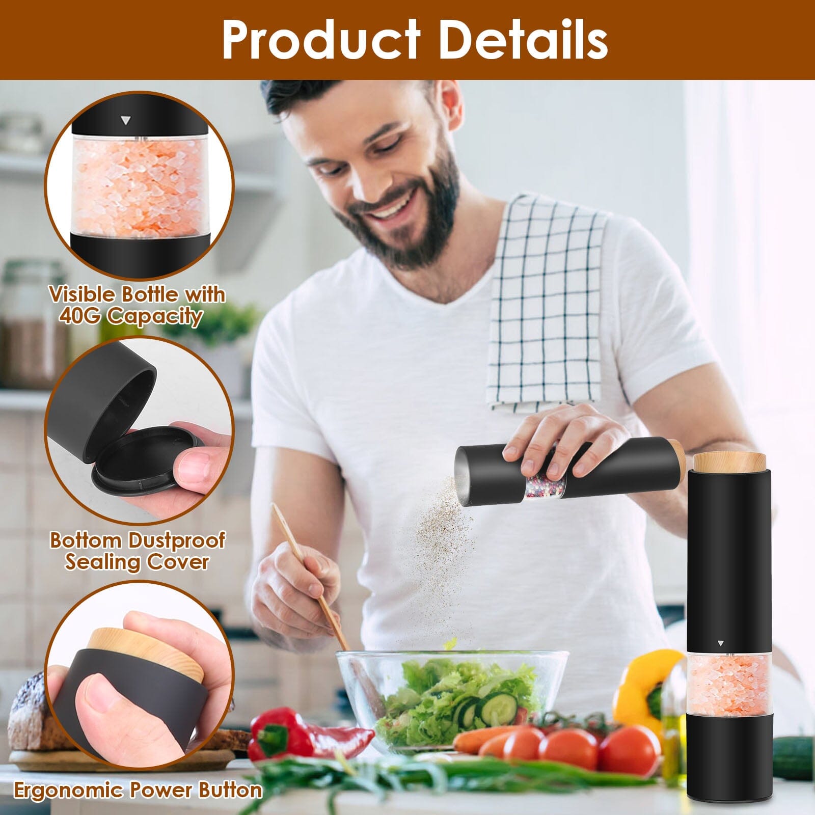 2-Pieces: Electric Salt and Pepper Grinder Battery Powered with Adjustable Coarseness Kitchen Tools & Gadgets - DailySale