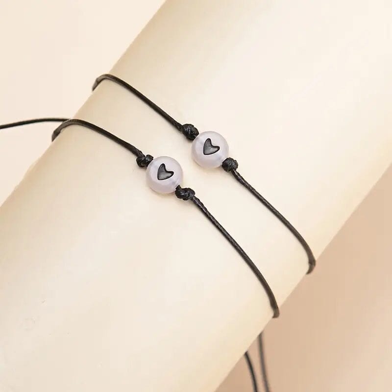 2-Pieces: Luminous Flat Round Shape Beads Braided Bracelet with Heart Shape Pattern Bracelets - DailySale