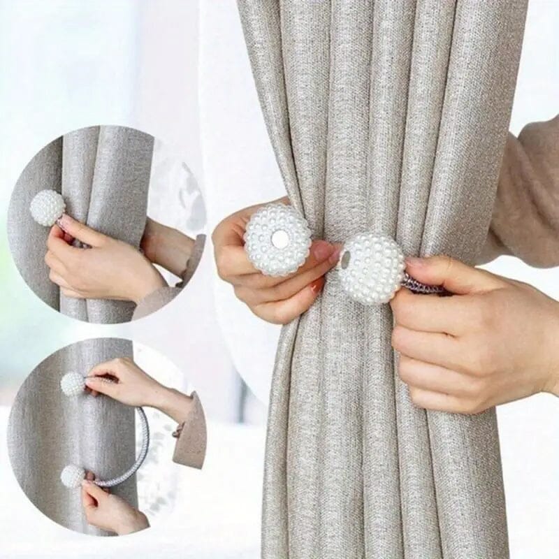 2-Pieces: Magnetic Curtain Tiebacks with Faux Pearls Furniture & Decor - DailySale