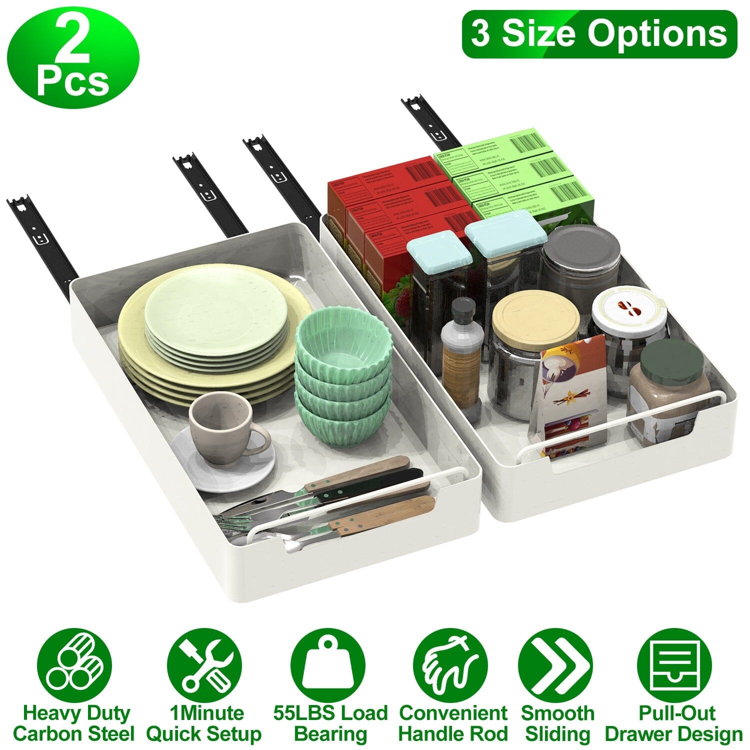 2-Pieces: Pull Out Cabinet Organizers Kitchen Storage - DailySale