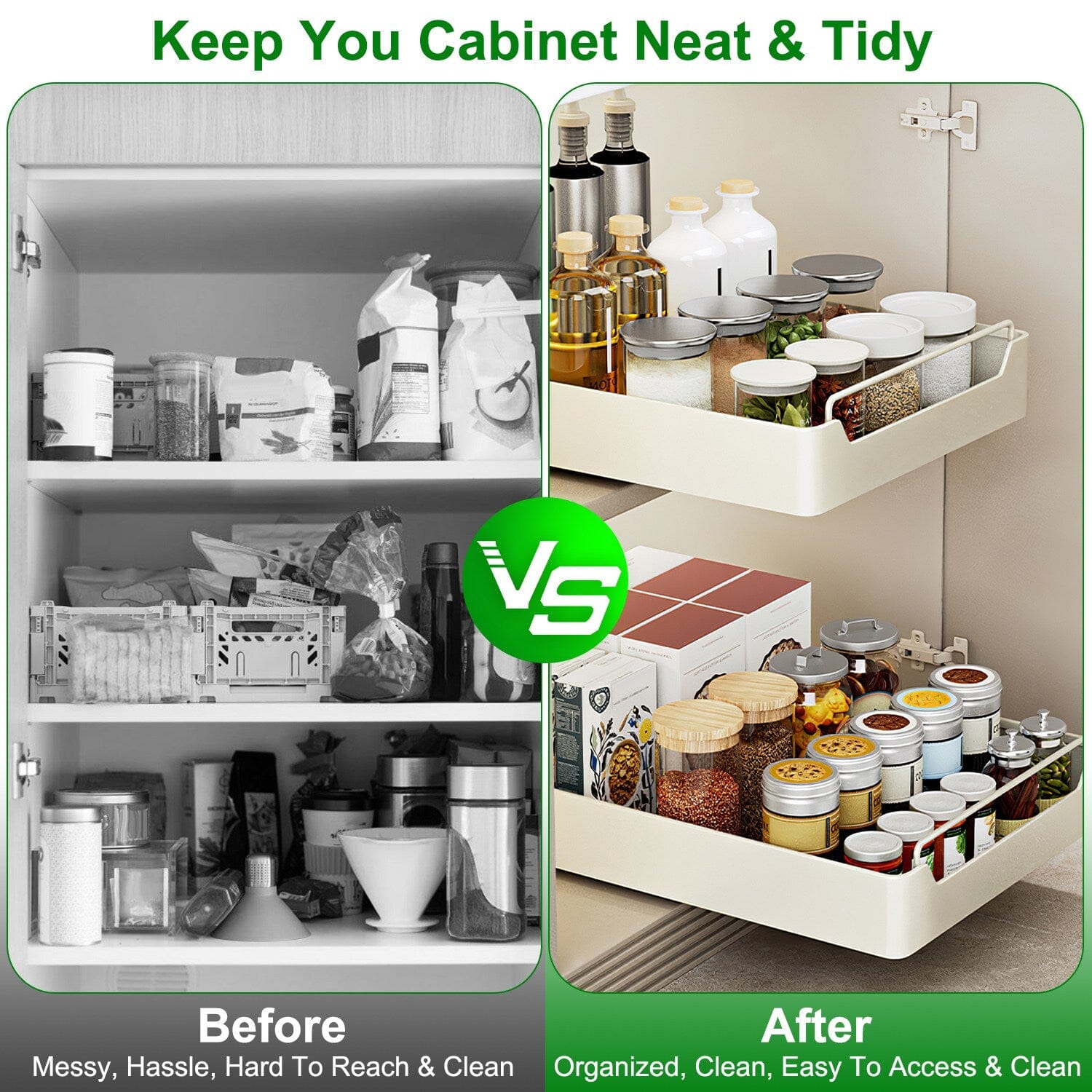 2-Pieces: Pull Out Cabinet Organizers Kitchen Storage - DailySale