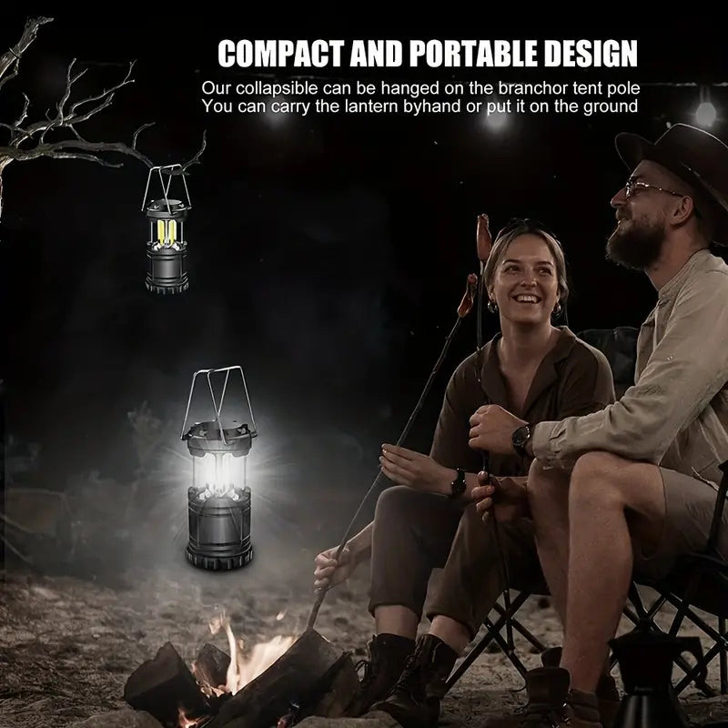 2-Pieces: Super Bright LED Camping Lantern - Portable and Collapsible Emergency Flashlight with Battery Power Outdoor Lighting - DailySale