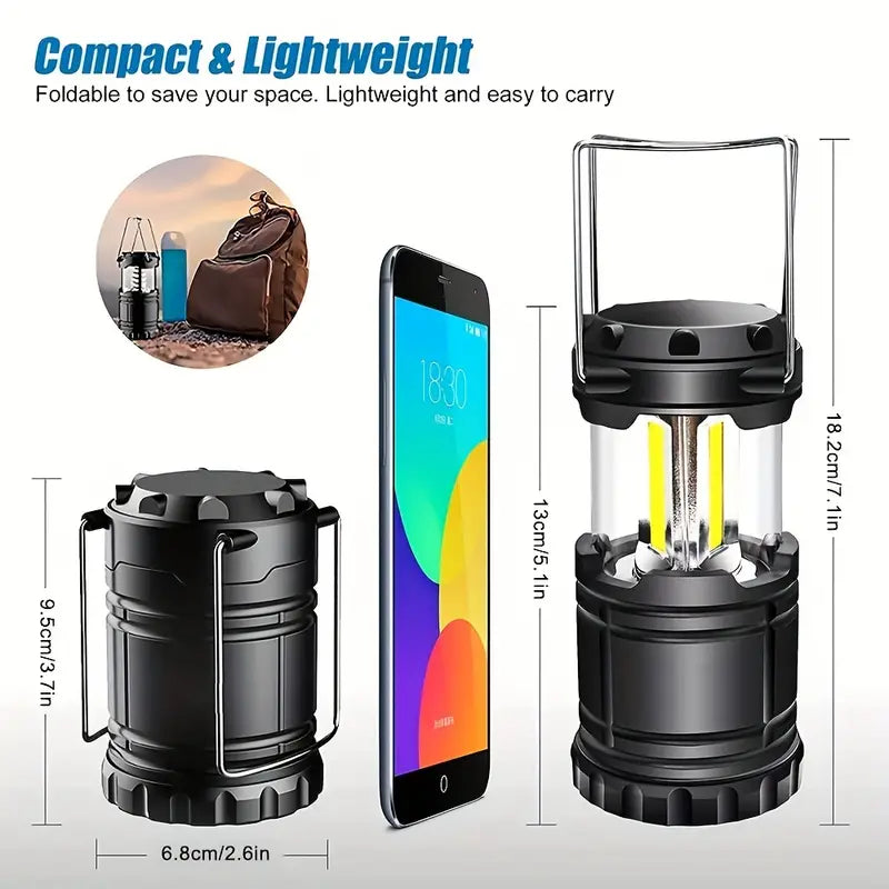 2-Pieces: Super Bright LED Camping Lantern - Portable and Collapsible Emergency Flashlight with Battery Power Outdoor Lighting - DailySale