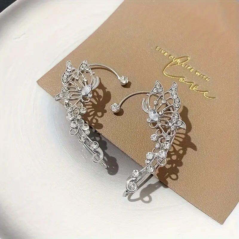 2-Pieces: Trendy Minimalist Style Hip Hop Hollow Butterfly Ear Climber Earrings - DailySale