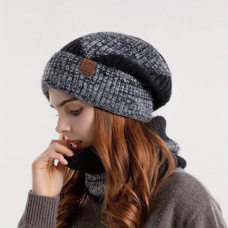 2-Pieces: Two-Tone Warm Knit Winter Hat Women's Shoes & Accessories Black - DailySale