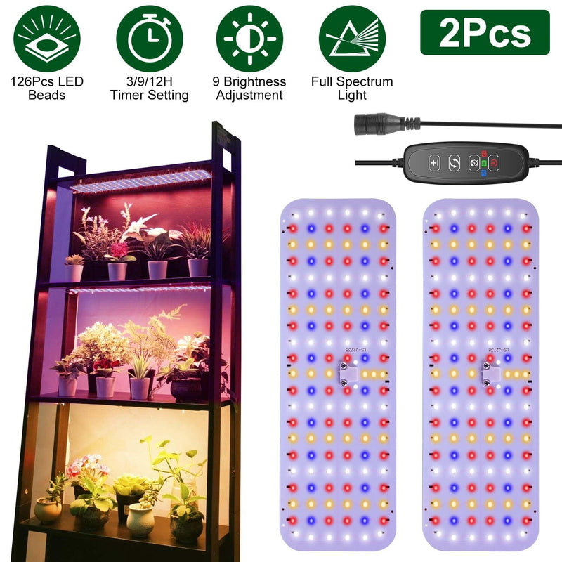 2-Pieces: Ultra-Thin LED Grow Lights for Indoor Plants with 126Pcs LEDs Full Spectrum Under Cabinet Plant Growing Light Garden & Patio - DailySale