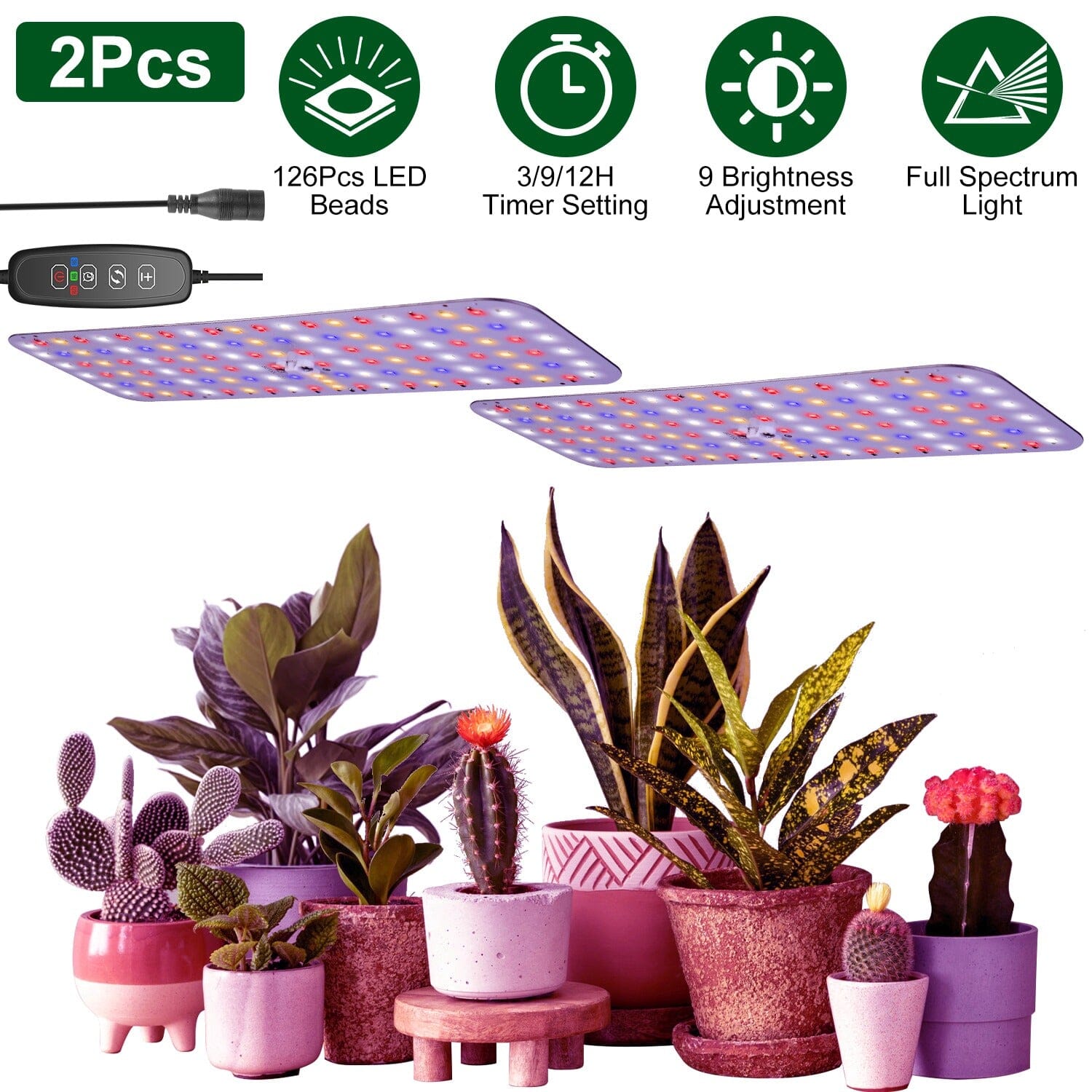 2-Pieces: Ultra-Thin LED Grow Lights for Indoor Plants with 126Pcs LEDs Full Spectrum Under Cabinet Plant Growing Light Garden & Patio - DailySale