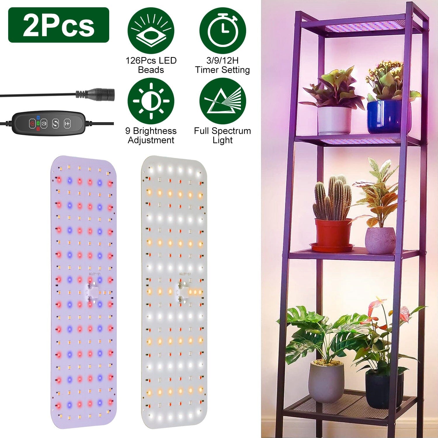 2-Pieces: Ultra-Thin LED Grow Lights for Indoor Plants with 126Pcs LEDs Full Spectrum Under Cabinet Plant Growing Light Garden & Patio - DailySale